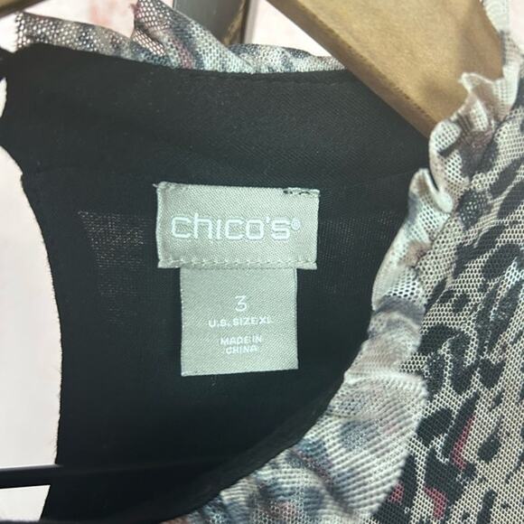 CHICO'S animal print bell sleeve top size XL 3 animal print mesh leopard shirt - Picture 3 of 4